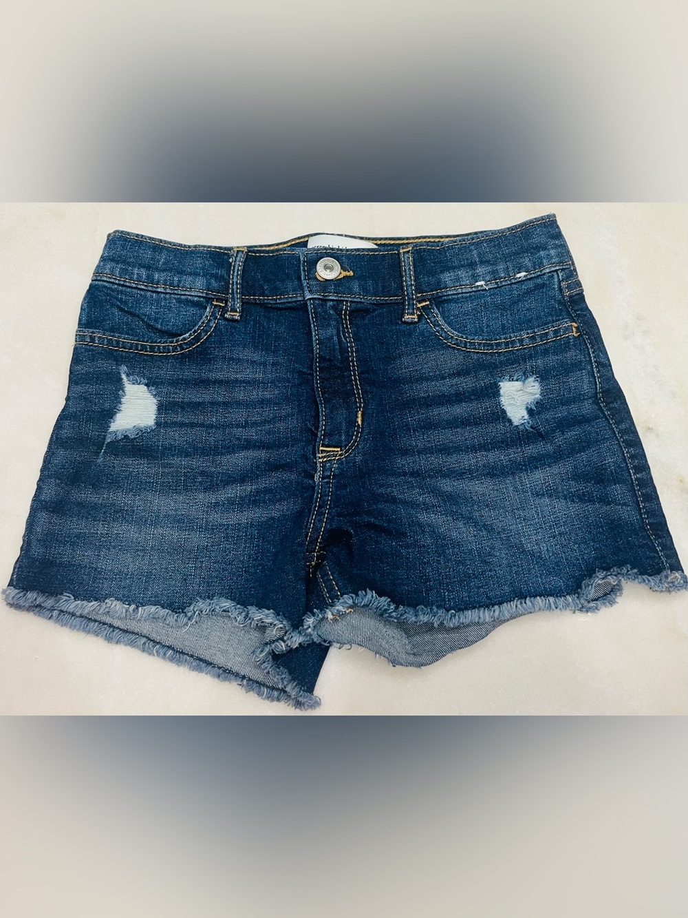 abercrombie kids Blue Denim High Rise Shortie Shorts with Contrast Stitching
